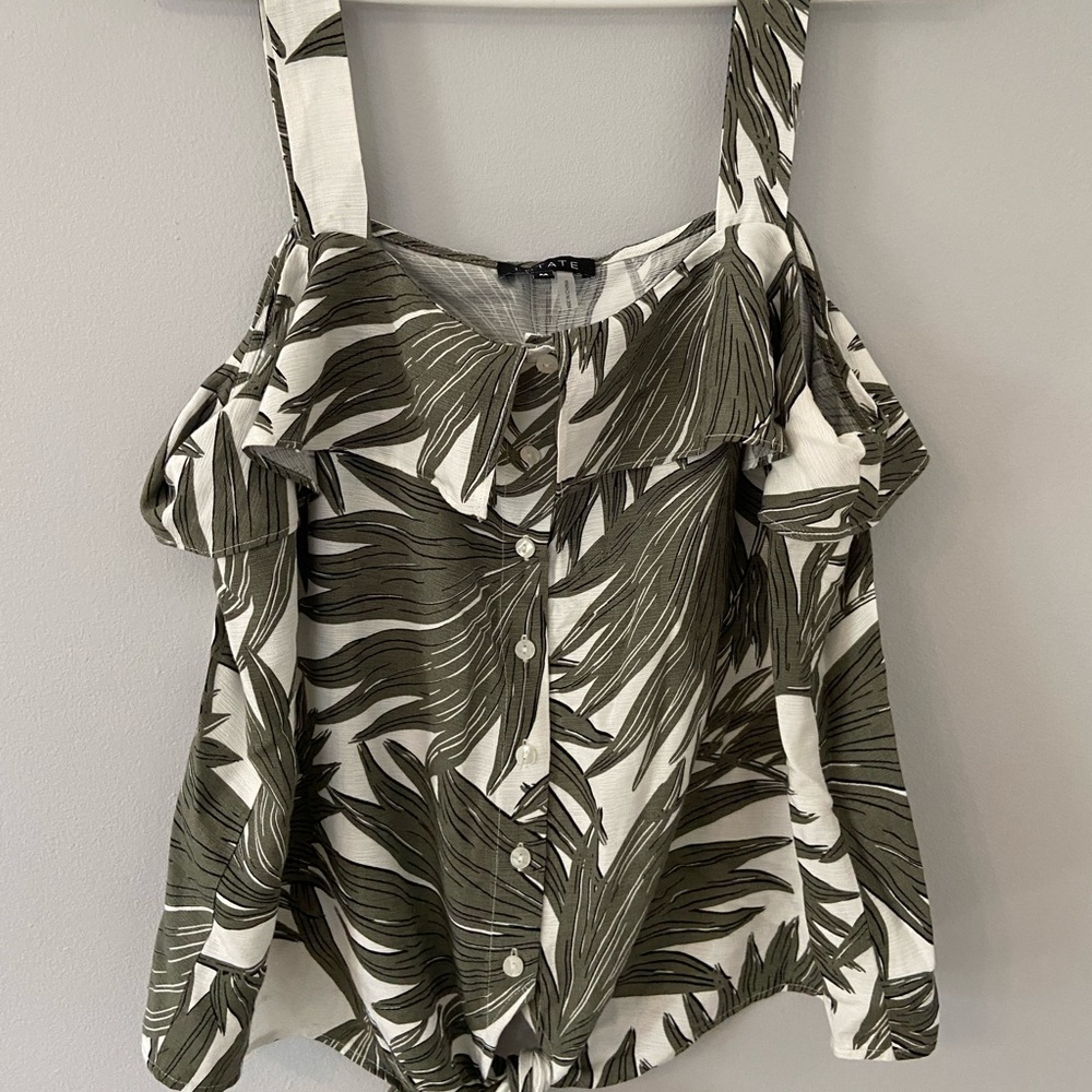 1.State flows tropical button blouse with tie